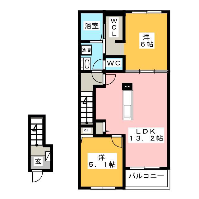 フィア クレー(2LDK/2階)の間取り写真