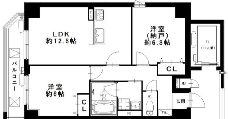 大道2丁目(2LDK/1階)の間取り写真