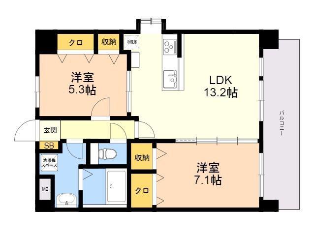 サン・ビオ空港通Ⅱ(2LDK/5階)の間取り写真