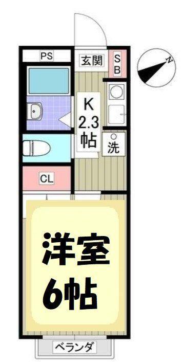 エスポワール小林(1K/2階)の間取り写真