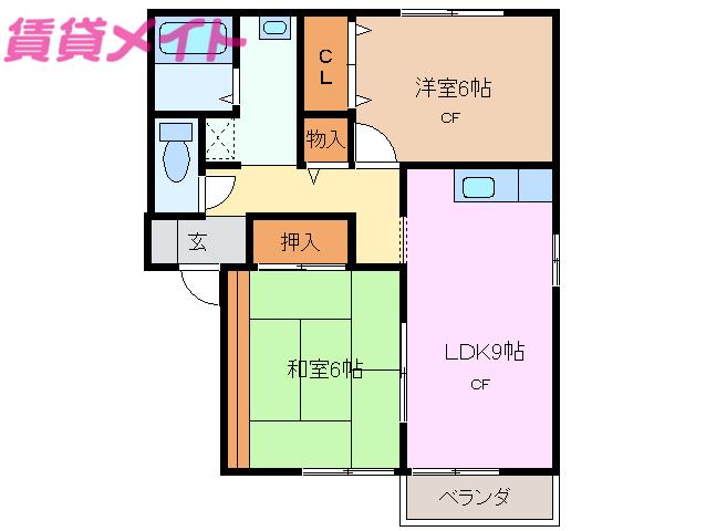 アヴェニュー霞ヶ浦 A棟(2LDK/2階)の間取り写真