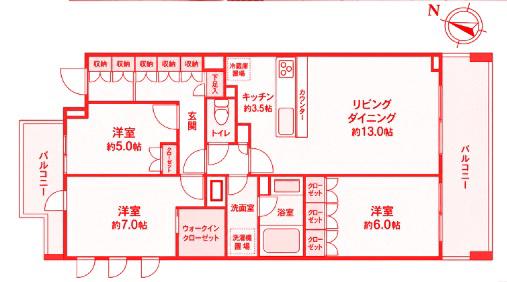 横濱紅葉坂レジデンス壱番館(3LDK/2階)の間取り写真