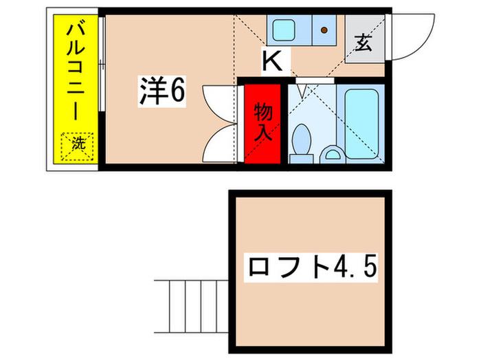 ティモス百合ヶ丘A(1K/2階)の間取り写真