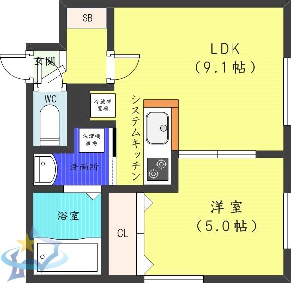 イングレッソ南7条(1LDK/4階)の間取り写真