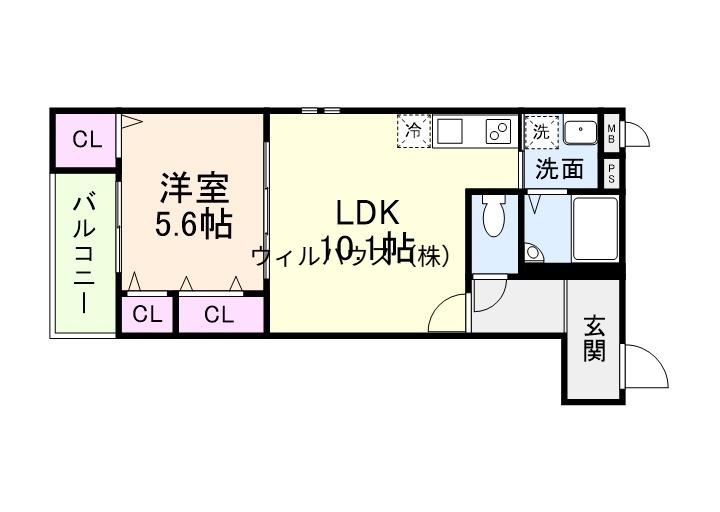 リアン富木(1LDK/1階)の間取り写真