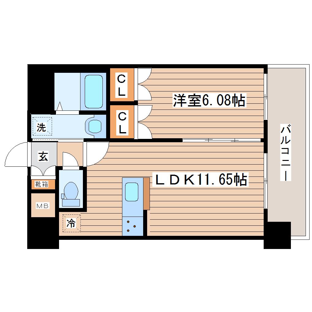 アルティザ仙台花京院(1LDK/9階)の間取り写真