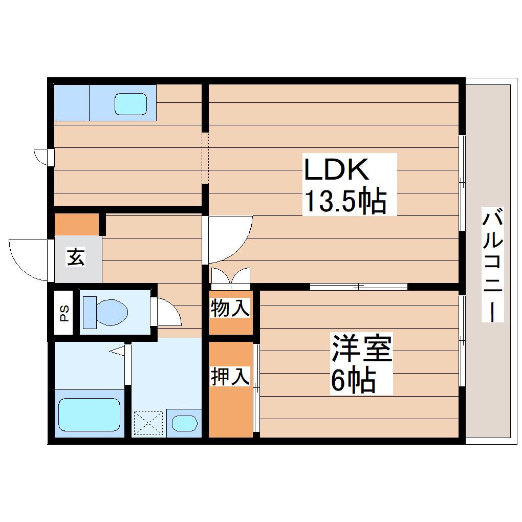 エクシード連坊(1LDK/1階)の間取り写真