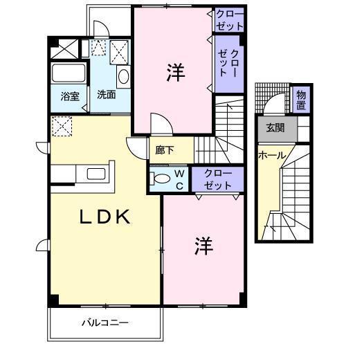 セレスクールA(2LDK/2階)の間取り写真
