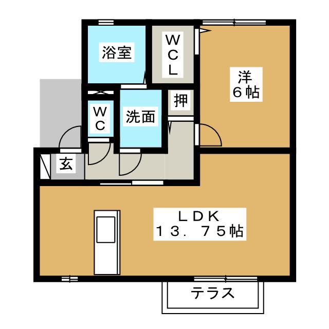 シダーフィールド A(1LDK/1階)の間取り写真