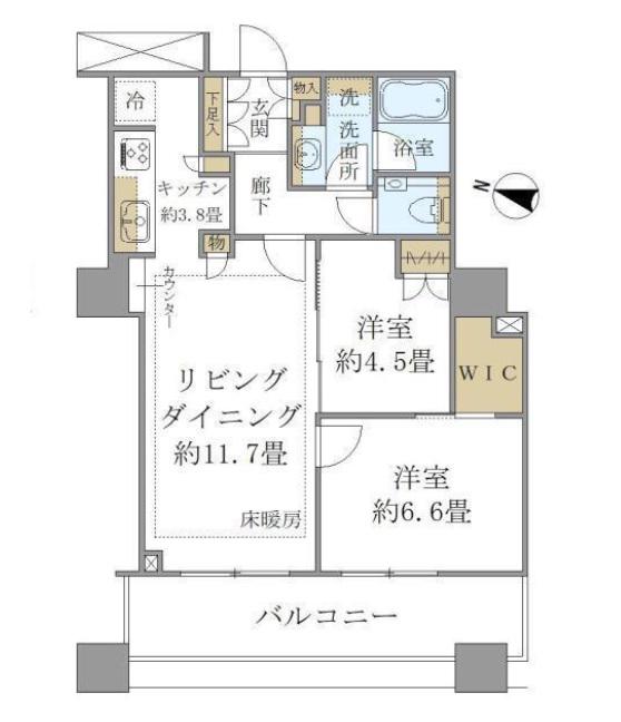 ブリリア大井町ラヴィアンタワー(2LDK/20階)の間取り写真