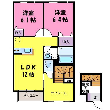ビューフォレスト B(2LDK/2階)の間取り写真