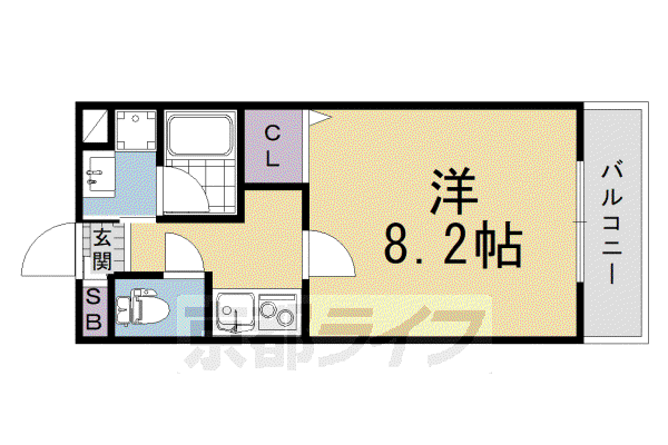 伏見区上中町マンション(1K/3階)の間取り写真