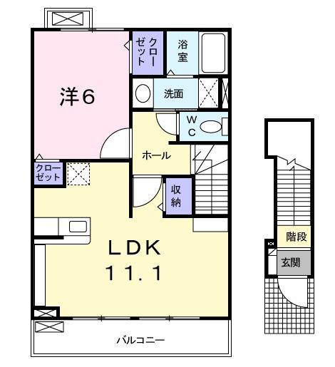 クリア ストリーム(1LDK/2階)の間取り写真