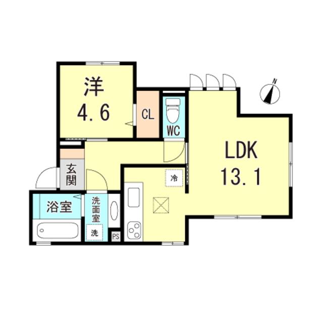 ラシュレ二ノ坪(1LDK/1階)の間取り写真