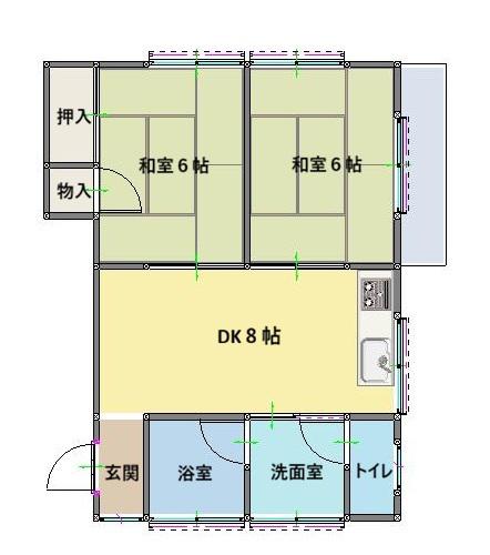 祥栄荘(2DK/2階)の間取り写真