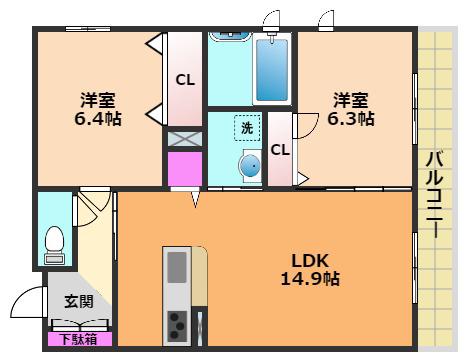 サニーコートティアラ(2LDK/1階)の間取り写真
