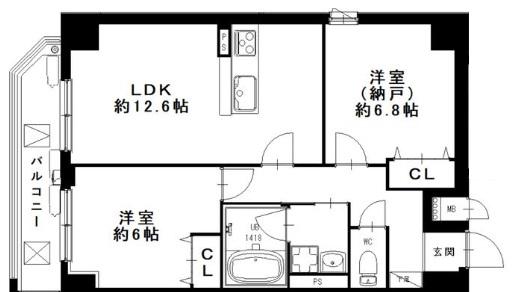 BADGE大道(2LDK/6階)の間取り写真