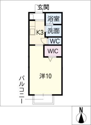 リベラシオンII(1K/2階)の間取り写真