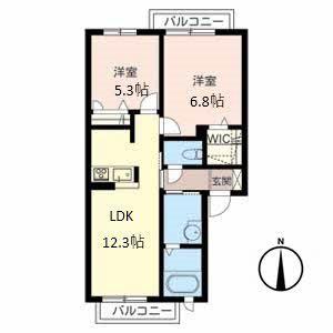 ガーデンコート衣摺(2LDK/2階)の間取り写真