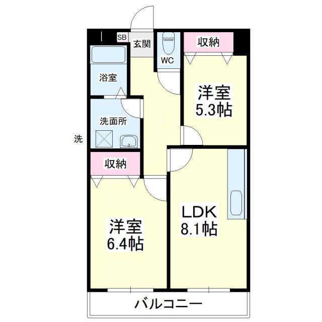 ティアラ西伊場(2DK/3階)の間取り写真