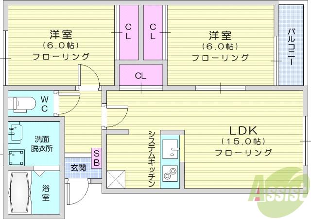 グリーンエイト(2LDK/2階)の間取り写真
