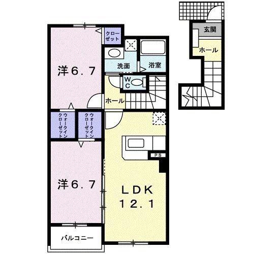 ベル・プロムナードD棟(2LDK/2階)の間取り写真
