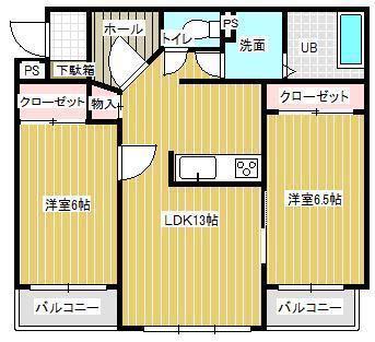 ル シール(2LDK/1階)の間取り写真