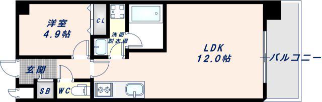 プラウディア今里(1LDK/6階)の間取り写真