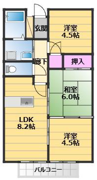 グランビューM(3LDK/1階)の間取り写真