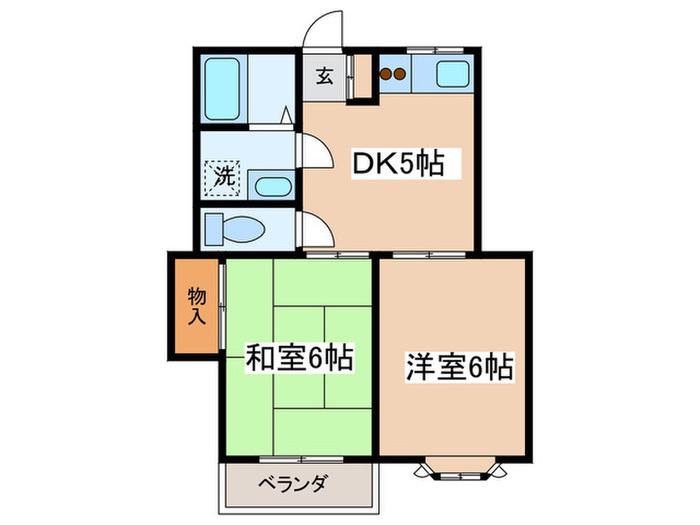 オークハイムII(2DK/2階)の間取り写真