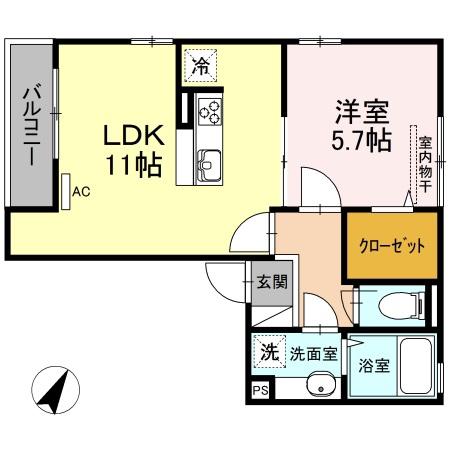 ウェルド(1LDK/1階)の間取り写真