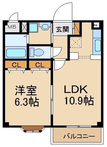 ベル・ソレイユB(1LDK/3階)の間取り写真