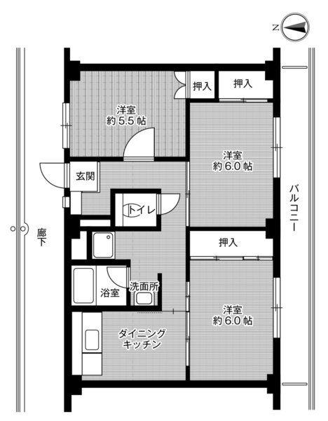 ビレッジハウス紀三井寺3号棟(3DK/4階)の間取り写真