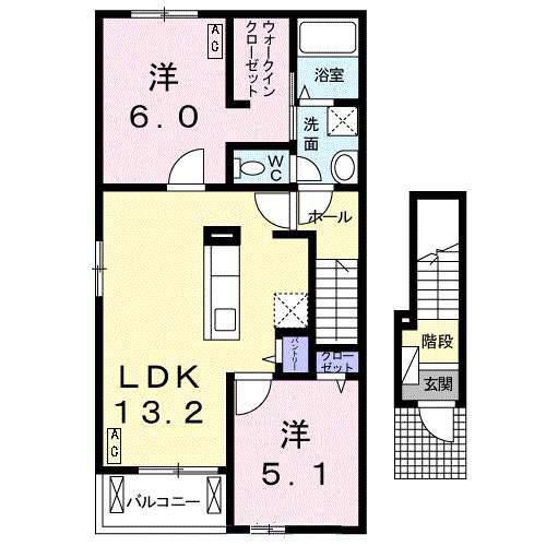 ベル ソレイユII(2LDK/2階)の間取り写真