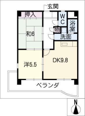 マンションベルエア(2DK/2階)の間取り写真