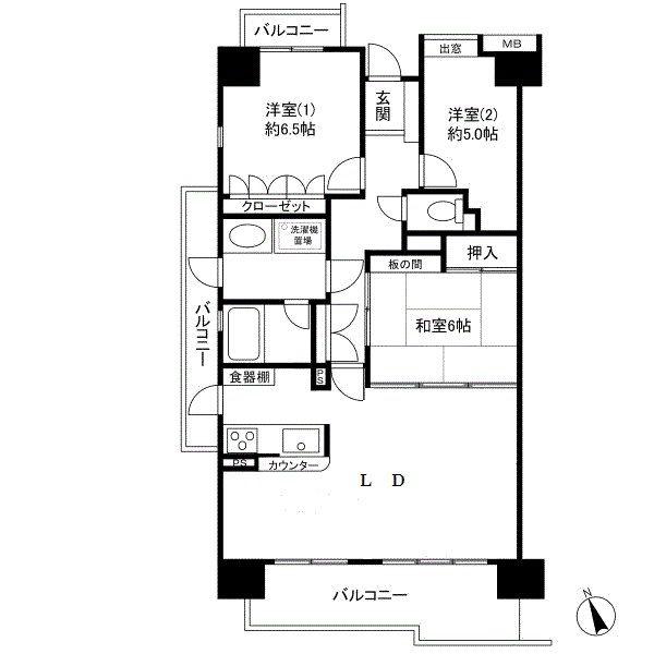 北仙台シティプレイス西館(3LDK/14階)の間取り写真