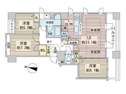 ブリリア大通公園(3LDK/3階)の間取り写真