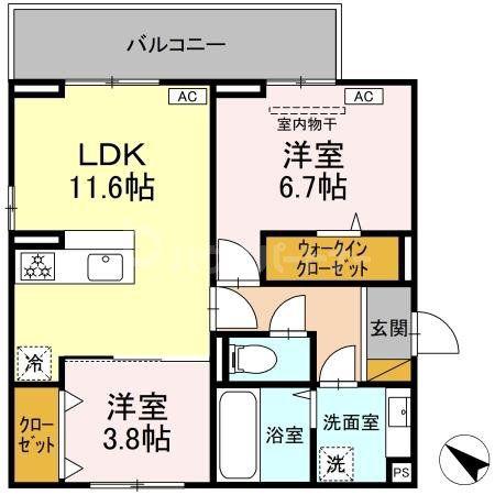 D-ROOM神明町II A(2LDK/2階)の間取り写真