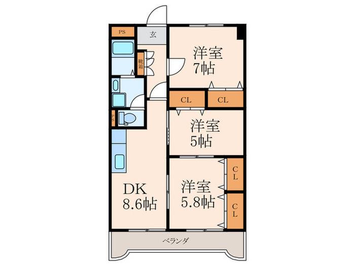 グリーンパレス黒崎(3DK/4階)の間取り写真