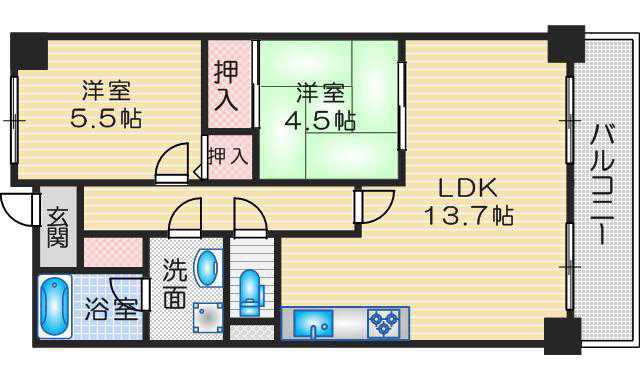フローイント上長(2LDK/5階)の間取り写真