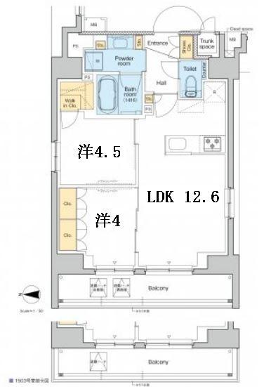 PROUD FLAT浅草アベニュー(2LDK/13階)の間取り写真
