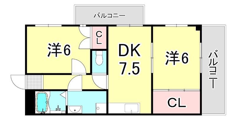 ハイツまや(2DK/6階)の間取り写真