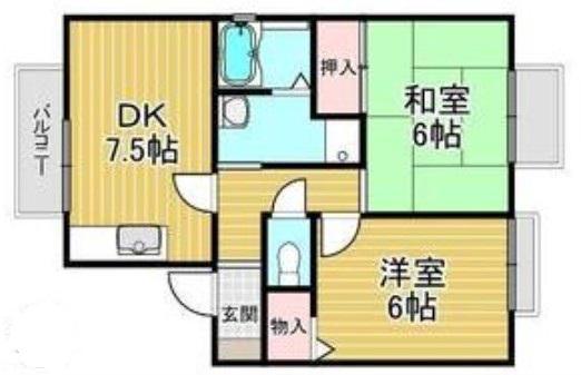 VING TAINE津門II(2DK/1階)の間取り写真