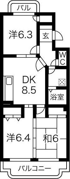 ヴァンベール新舞子(3DK/4階)の間取り写真