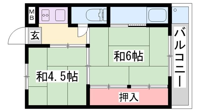 ビレッジハウス朝日ヶ丘(2K/3階)の間取り写真