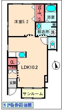 アズール(1LDK/1階)の間取り写真