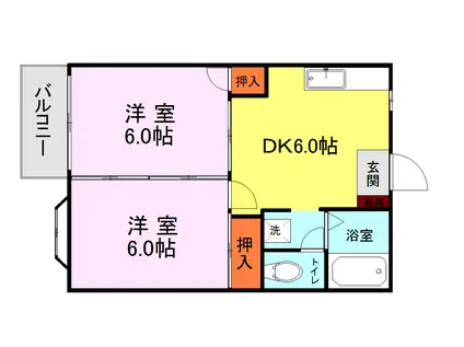 オクヤマハイツ(2DK/1階)の間取り写真