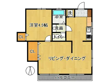 ASAIアパート(1LDK/2階)の間取り写真