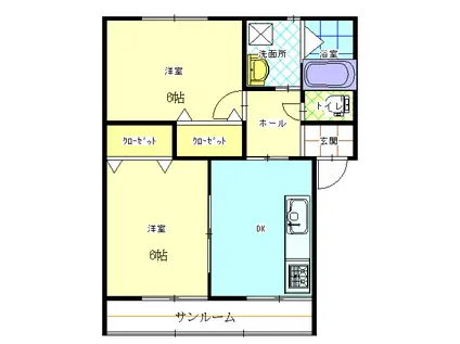 メリーローズ半山(2DK/1階)の間取り写真