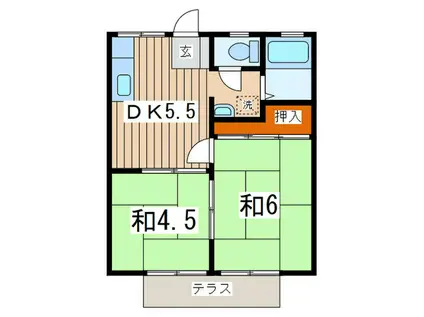 さがみ野ハイツB号棟(2DK/1階)の間取り写真